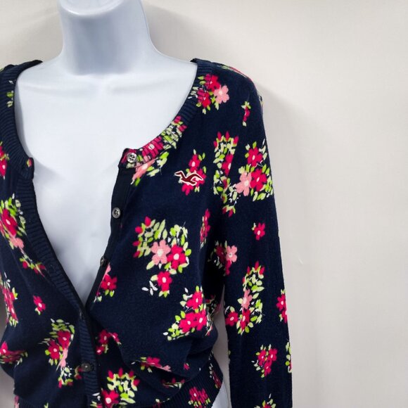 Y2K 2000s Hollister Floral Print Pattern Button Front Cardigan Sweater Top - Picture 5 of 7